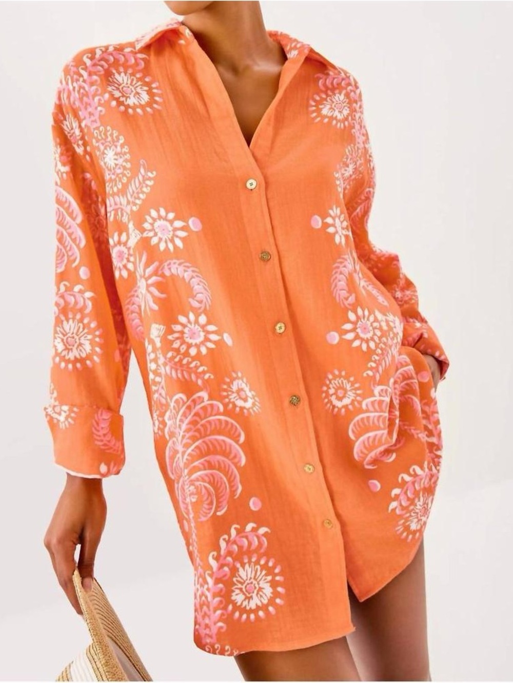 NWT Lilly Pulitzer Kwitney Long-Sleeve Coverup in Papaya Breezy Palm Engineered